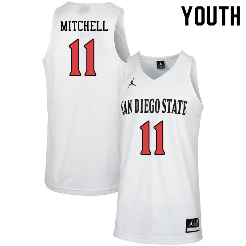 Jordan Brand Youth #11 Matt Mitchell San Diego State Aztecs College Basketball Jerseys-White